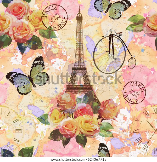 シームレスなパリの旅の壁紙 ビンテージ背景 のイラスト素材
