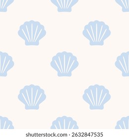Seamless pastel blue seashell pattern on a soft cream background. Ideal for summer designs, kids decor, beach party themes, digital prints, and coastal nursery artwork.