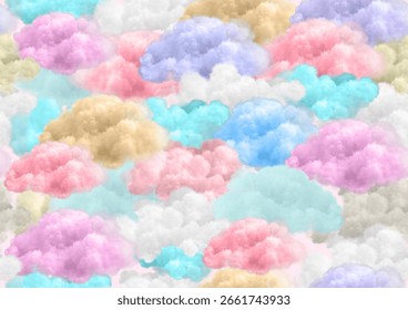 Seamless pastel cloud pattern in pink, blue, and lavender. Dreamy cotton candy sky design, perfect for nursery decor, wrapping paper, digital wallpaper, fabric prints, and children's products - Powered by Shutterstock - Get 15% off with code: PIKWIZARD15