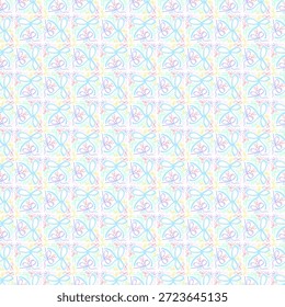 Seamless pastel doodle pattern featuring colorful hand-drawn ribbons, hearts, and squiggles, perfect for kids, gifts, or fun decor.