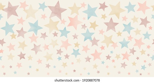 Seamless Pastel Watercolor Background Texture. Pastel Color Stars. Painted Illustration. Template For Design. Vintage. Retro.