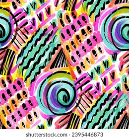 Seamless pattern with abstract doodle pattern. Drawing with alcohol markers.