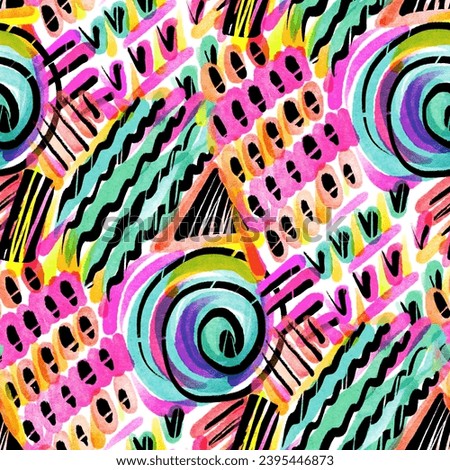 Seamless pattern with abstract doodle pattern. Drawing with alcohol markers.
