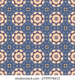 Seamless pattern, abstract eggshell and café noir design on blue yonder tone background  for textile, wallpaper, wrapping paper and digital art.