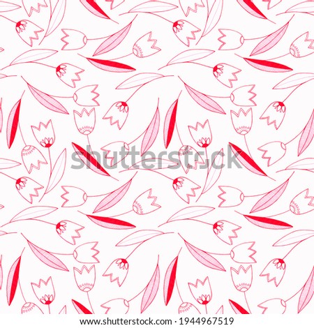 Seamless pattern of abstract tulips, on  white background, for wallpaper, fabric, gift wrapping.