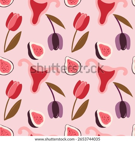 Seamless pattern with anatomical uterus illustrations in clinical style, themed around female health and reproductive care