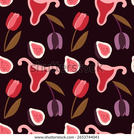 Seamless pattern with anatomical uterus illustrations in clinical style, themed around female health and reproductive care