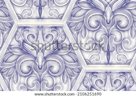 Seamless pattern with arabesques  in retro style .  Hand-drawn illustration. 