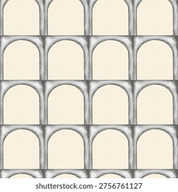A seamless pattern of arches is shown for textile and wrapping paper designs in a simple layout.