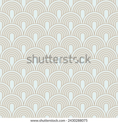 Seamless pattern in Art Deco style. Golden linear geometric shapes and figures on a pastel background. Suitable for fabric, wallpaper, wedding design, branding, printing, scrapbooking.