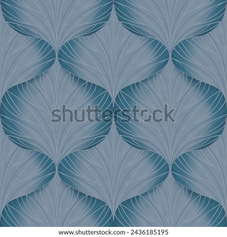 Seamless pattern in Art Deco style with leaves in blue shades. Suitable for interior, wallpaper, fabrics, clothing, stationery.