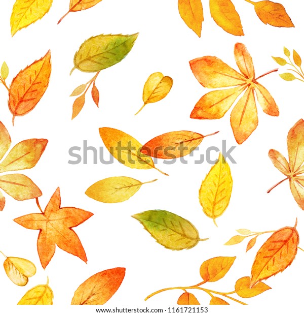 Seamless Pattern Autumn Leaves Drawing By Stock Illustration