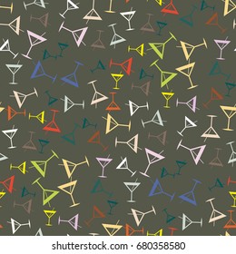 Seamless pattern background with alcohol cocktail drinks of martini, margarita, tequila or vodka.