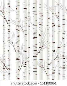 Seamless Pattern, Background With Birch Wood Trees Over White Background