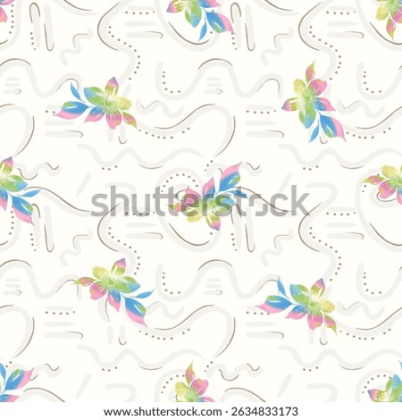 Seamless pattern background with flowers and leaves. Vector illustration for fabric and gift wrap design. 