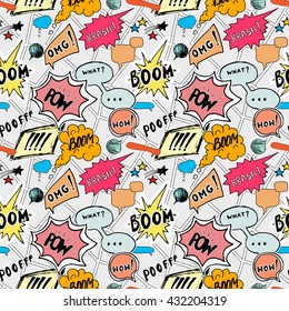 Seamless Pattern Background With Hand Drawn Comic Book Speech Bubbles, Illustration.