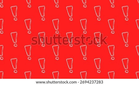 A seamless pattern background illustration of a white exclamation mark on a red background
