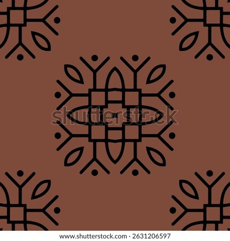 Seamless pattern background. Mocha mousse color of the year 2025. Traditional Indian motif. Ethnic tribal Mayan art. Brown black hand drawn design. Backdrop wallpaper fabric textile print packaging bg