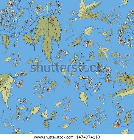 Seamless pattern and background with scetch abstract floral, plants and flowers