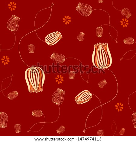 Seamless pattern and background with scetch abstract floral, plants and flowers