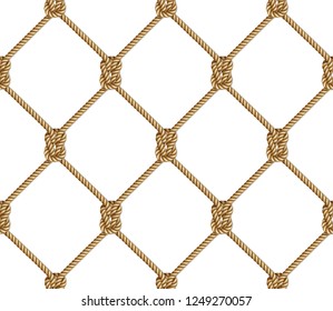 Seamless pattern, background, yellow rope woven in the form fishing net, isolated on white