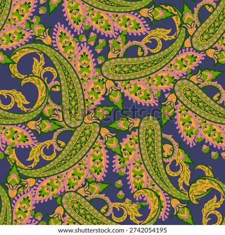 Seamless pattern based on traditional Asian elements Paisley. Traditional colorful seamless paisley pattern. Pattern for textile design or fabrics. Fashionable delicate design