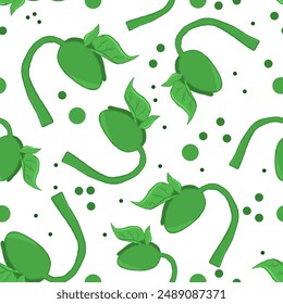 Seamless pattern with bean sprouts and dots, color illustration