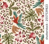 Seamless pattern with Beautiful parrot with multi color Tropical pattern with digital design.