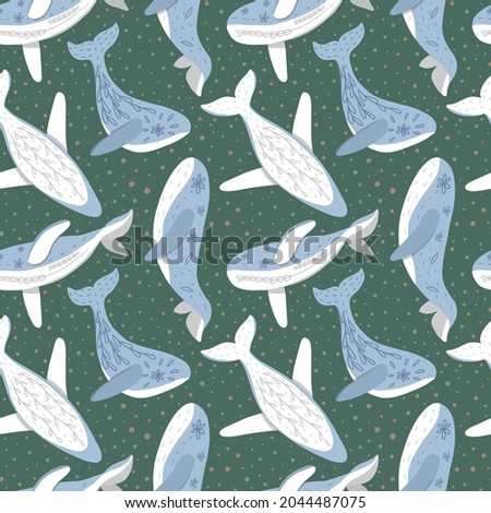 Seamless pattern with beautiful whales