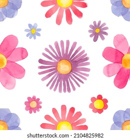 Seamless Pattern With Big Pink Red And Purple Flowers And Multicolored Small Ones