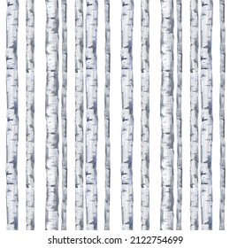 Seamless Pattern Of A Birch Tree.Deciduous Tree.Watercolor Hand Drawn Illustration.White Background.	
