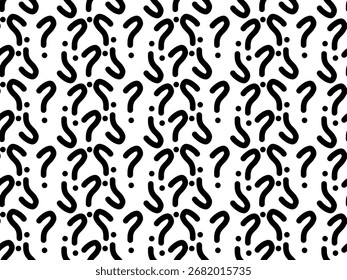 Seamless pattern of black question marks on a white background. Hand drawn doodle black question pattern with doodle style. Seamless black question pattern with doodle style. 