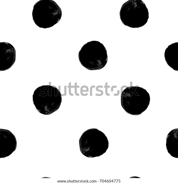 Seamless pattern from black round spots. Watercolor\
monochrome painting. Abstract background, painted composition. Hand\
drawn dot illustration. Cloth pattern. Fabric print. Polka\
dot.