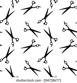 Seamless pattern with black scissors on white background for wallpaper and fabrics and textiles and packaging and gifts and cards and linens and kids. Hobby and salon print. - Powered by Shutterstock