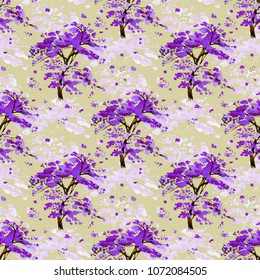 Seamless Pattern With Blooming Jacaranda Trees