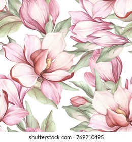 Seamless Pattern Blooming Magnolia Watercolor Illustration Stock ...