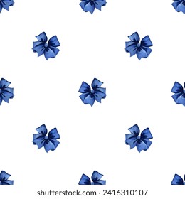 Seamless pattern of blue bow. Knotted satin ribbons. Needlework. Watercolor illustration of an ornament for background design, packaging, textiles - Powered by Shutterstock