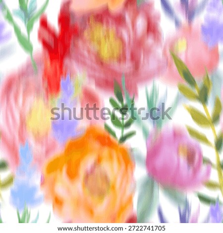 Seamless pattern with a blur effect and multicolored peonies for textiles. High quality photo