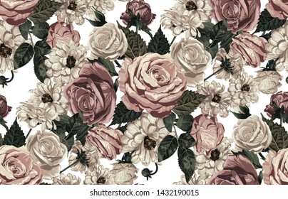 Seamless Pattern Blush Tone Roses Textile Stock Illustration 1432190015 ...