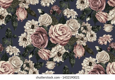 Seamless Pattern Blush Tone Roses Textile Stock Illustration 1432190021 ...