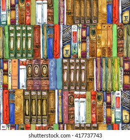 Seamless pattern with books. watercolor illustration. 