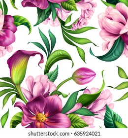 Seamless Pattern Botanical Illustration Beautiful Tropical Stock ...