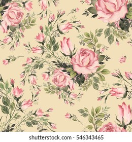 Seamless pattern bouquet bud roses and herbs T