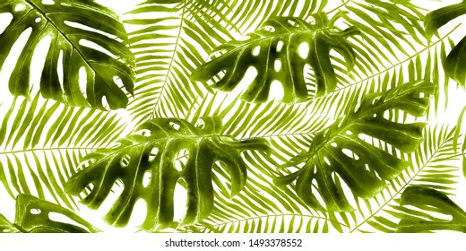 Seamless Pattern Bright Green Tropical Leaves Stock Illustration ...