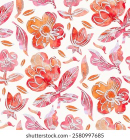 Seamless pattern with bright spring flowers. Digital painting.