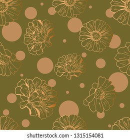 Seamless pattern with bubbles and flowers (zinnia, camomile, sunflower, gerbera, daisy) for textile, bedlinen, pillow, cushion, undergarment, wallpaper. 