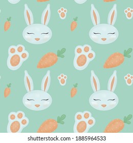 Seamless Pattern - Bunny, Carrots And Footprints