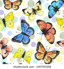 Seamless pattern with butterflies. Watercolor