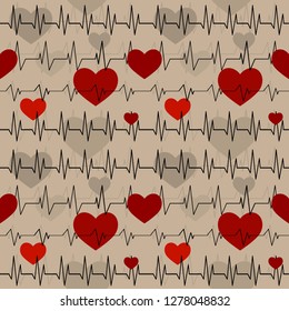 Seamless Pattern Cardiogram Heart Rhythms Stock Illustration 1278048832 ...