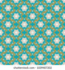 Seamless pattern for carpet, textile, wallpaper and any surface. Pattern in blue, beige and yellow colors. Oriental abstract ornament.
